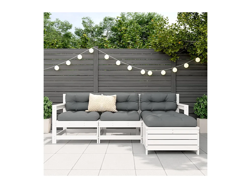 Salon de jardin 4 pcs blanc bois de pin massif FR58479