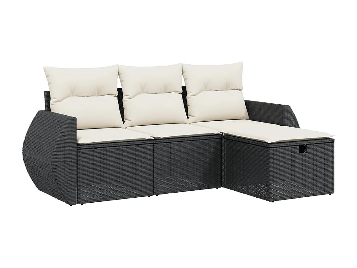 Salon de jardin 4 pcs avec coussins noir résine tressée FR86918