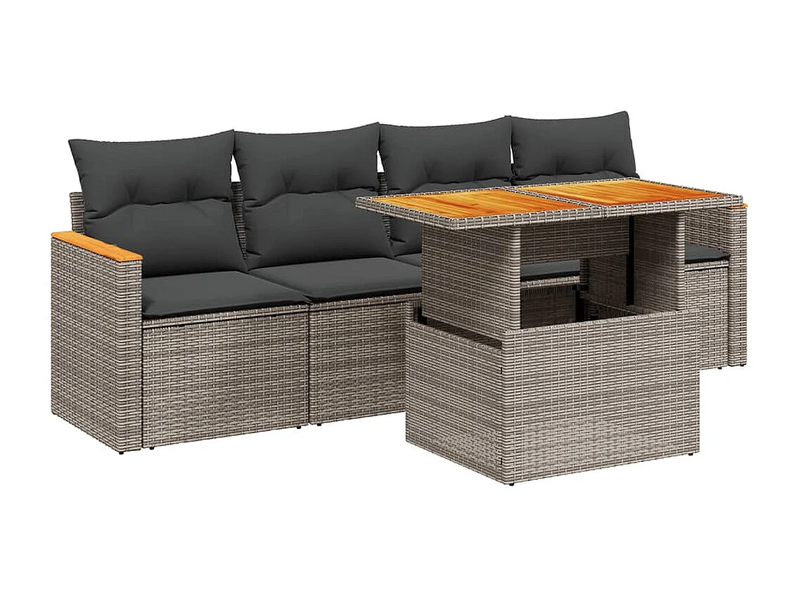 Conjunto de jardín con cojines 5 pzas ratán sintético gris ES682771