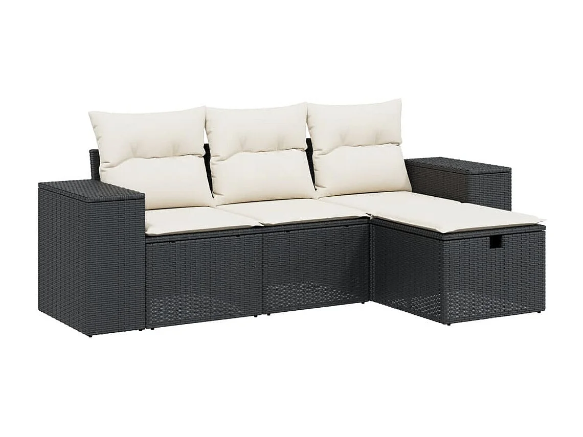 Salon de jardin 4 pcs avec coussins noir résine tressée FR50085