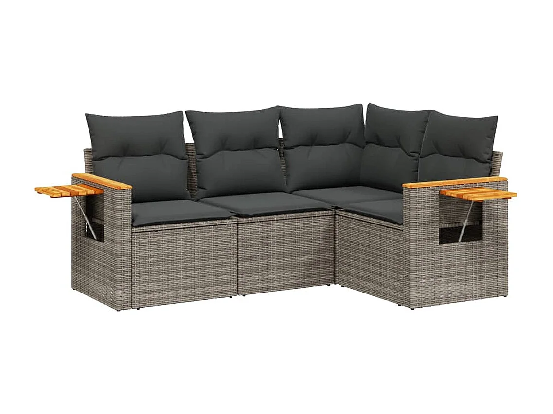 Salon de jardin 4 pcs avec coussins gris résine tressée FR12305