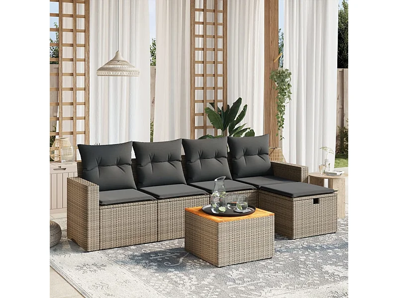 6 pcs conjunto sofás de jardim com almofadões vime cinzento PT878845