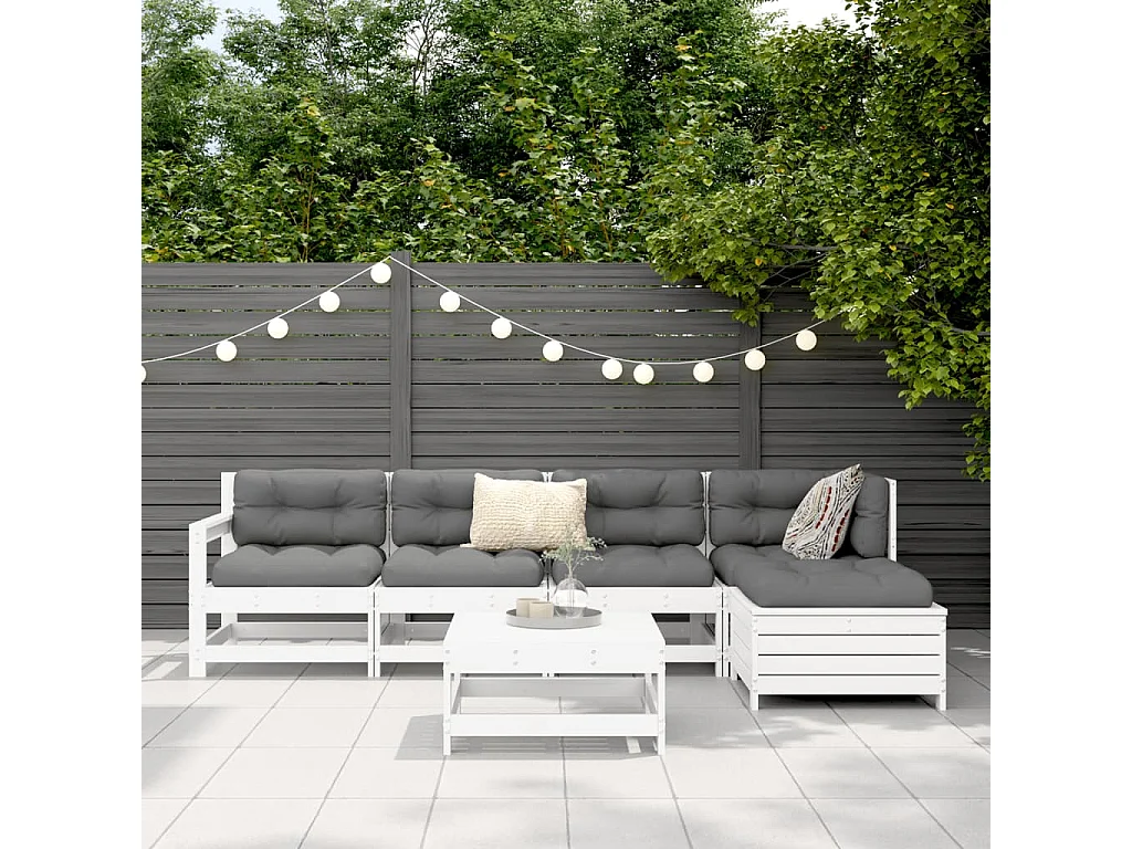 Salon de jardin 6 pcs blanc bois de pin massif FR58150
