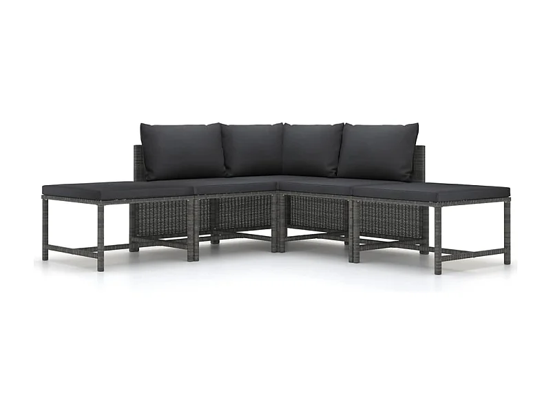 Set de sofá de jardín 5 piezas con cojines ratán sintético gris ES996359