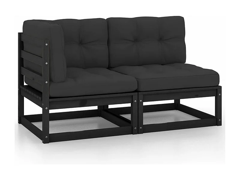 Conjunto de jardín 2 pzas con cojines madera pino negro ES684345