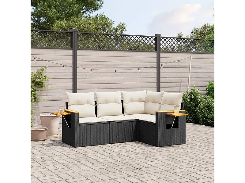 4-delige Loungeset met kussens poly rattan zwart BE496494