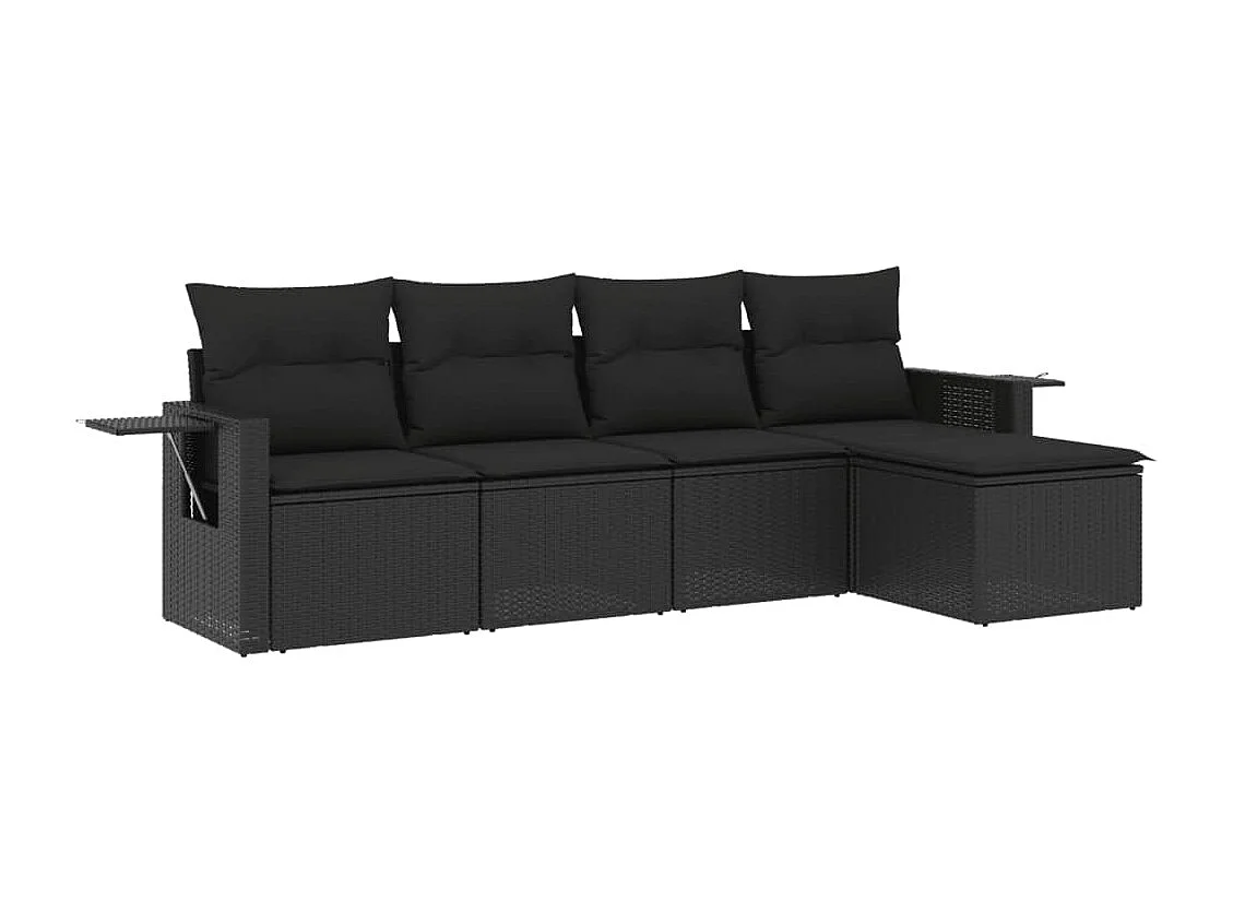 Salon de jardin 5 pcs avec coussins noir résine tressée FR31255