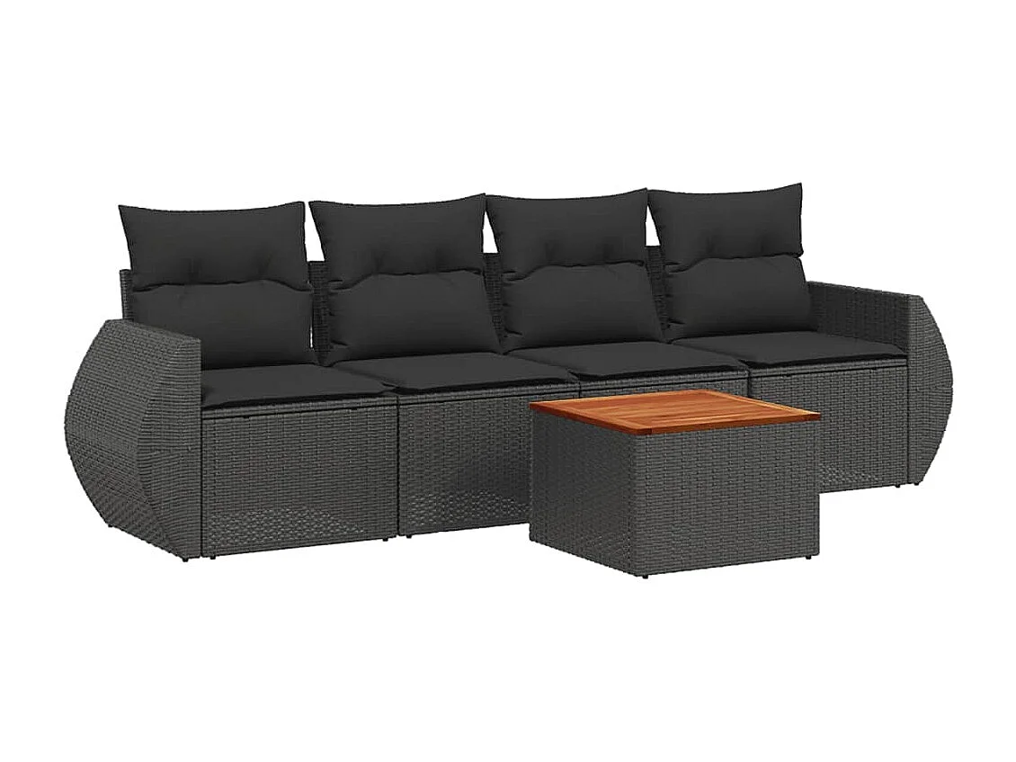 Salon de jardin 5 pcs avec coussins noir résine tressée FR72712