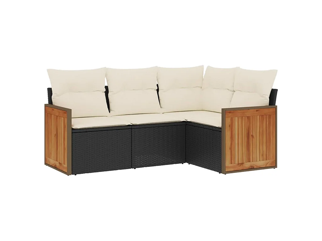 4-delige Loungeset met kussens poly rattan zwart BE309991