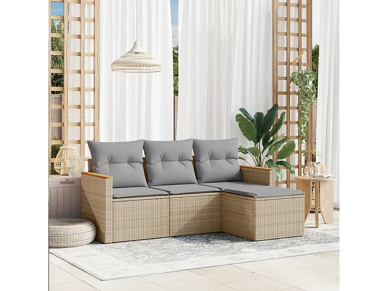 4-delige Loungeset met kussens poly rattan gemengd beige BE838957