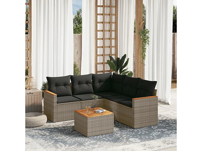 6 pcs conjunto sofás de jardim com almofadões vime cinzento PT601852