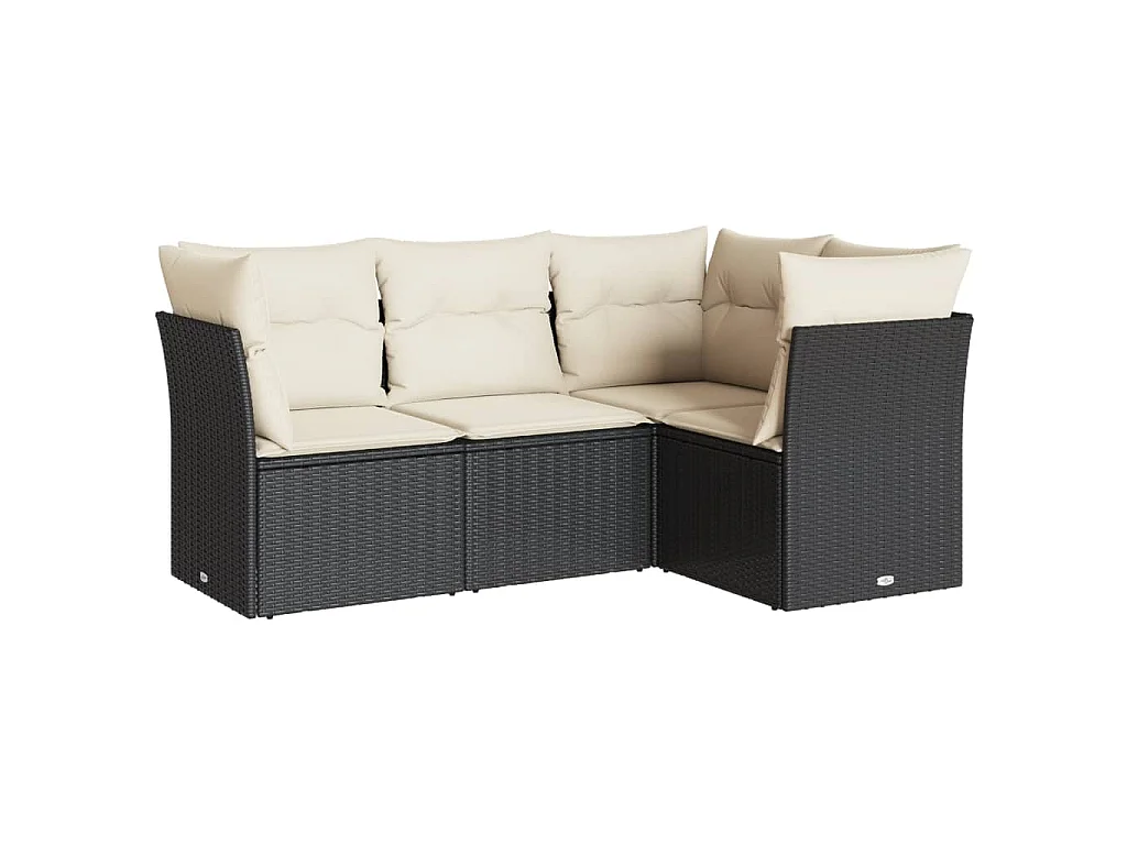4-delige Loungeset met kussens poly rattan zwart BE907178