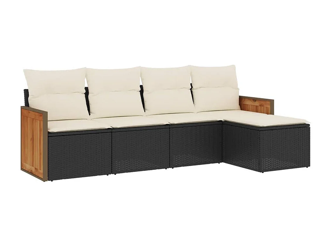 Conjunto de jardín 5 pzas y cojines ratán sintético negro ES757998