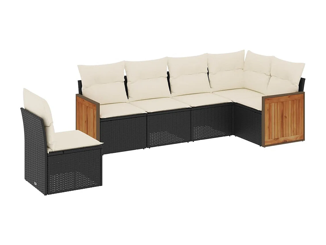 Salon de jardin 6 pcs avec coussins noir résine tressée FR83770