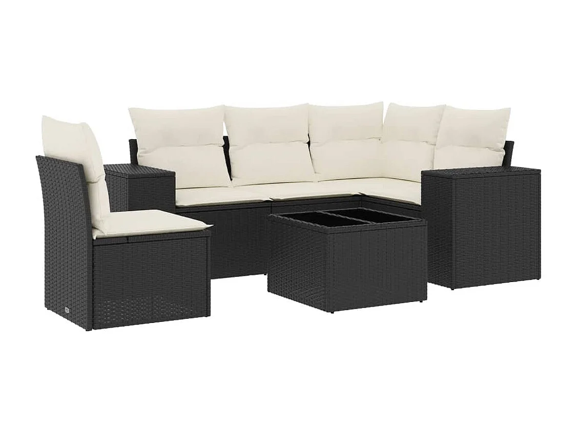 Salon de jardin 6 pcs avec coussins noir résine tressée FR53078