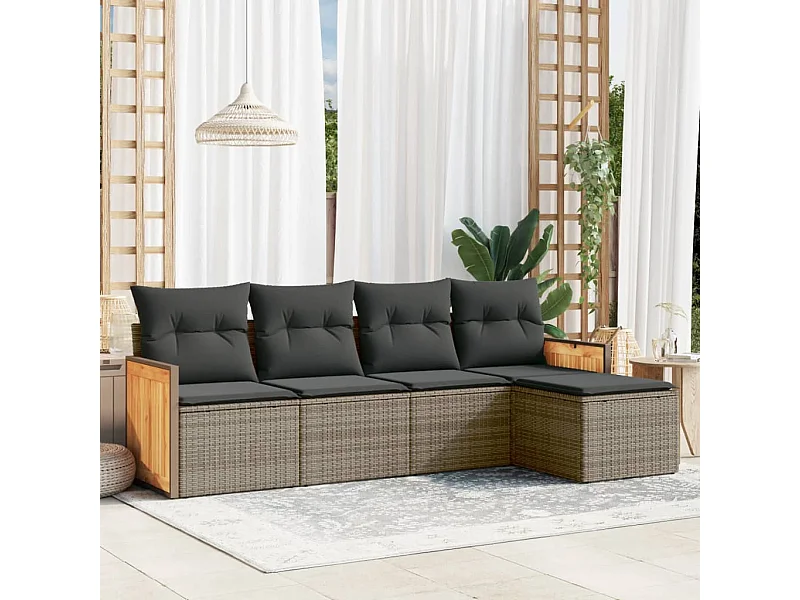 5 pcs conjunto sofás de jardim c/ almofadões vime PE cinzento PT359948