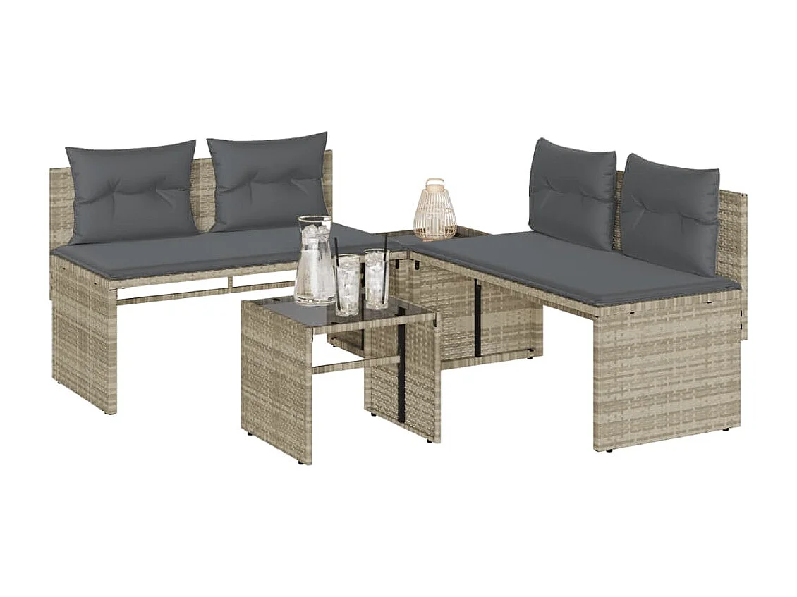 Salon de jardin 4 pcs avec coussins gris clair résine tressée FR51185