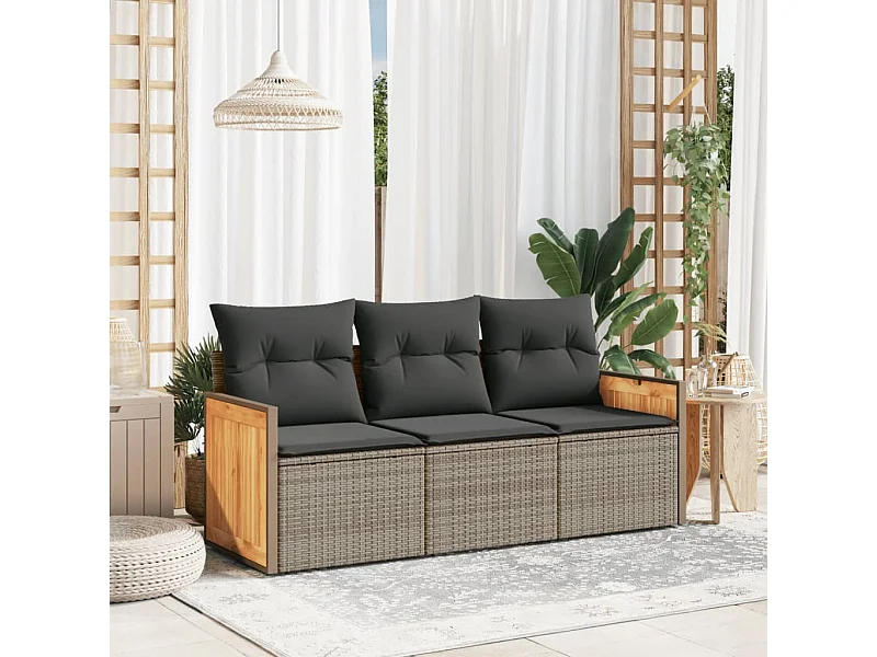 Salon de jardin avec coussins 3 pcs gris résine tressée FR24934