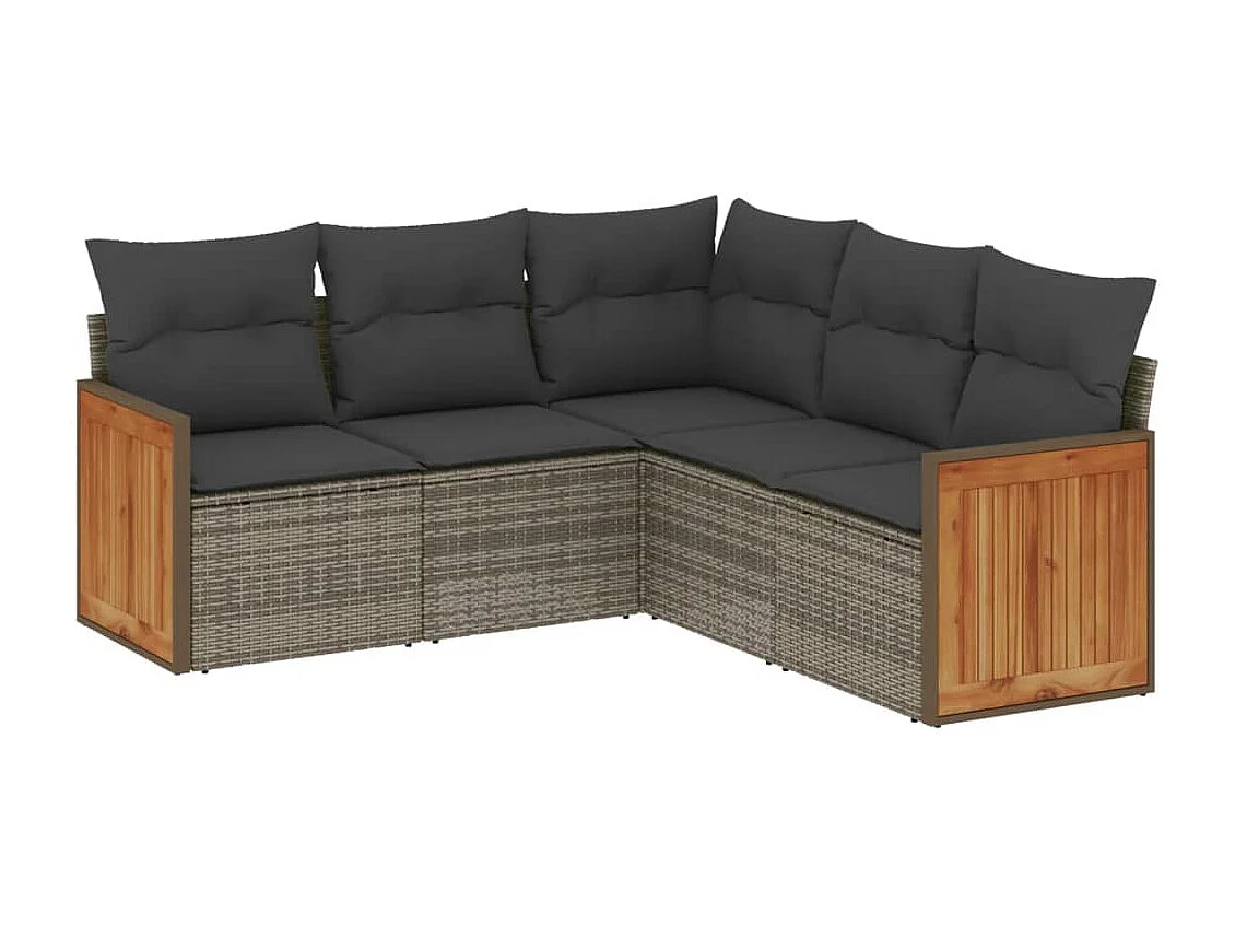 5 pcs conjunto sofás de jardim c/ almofadões vime PE cinzento PT477431