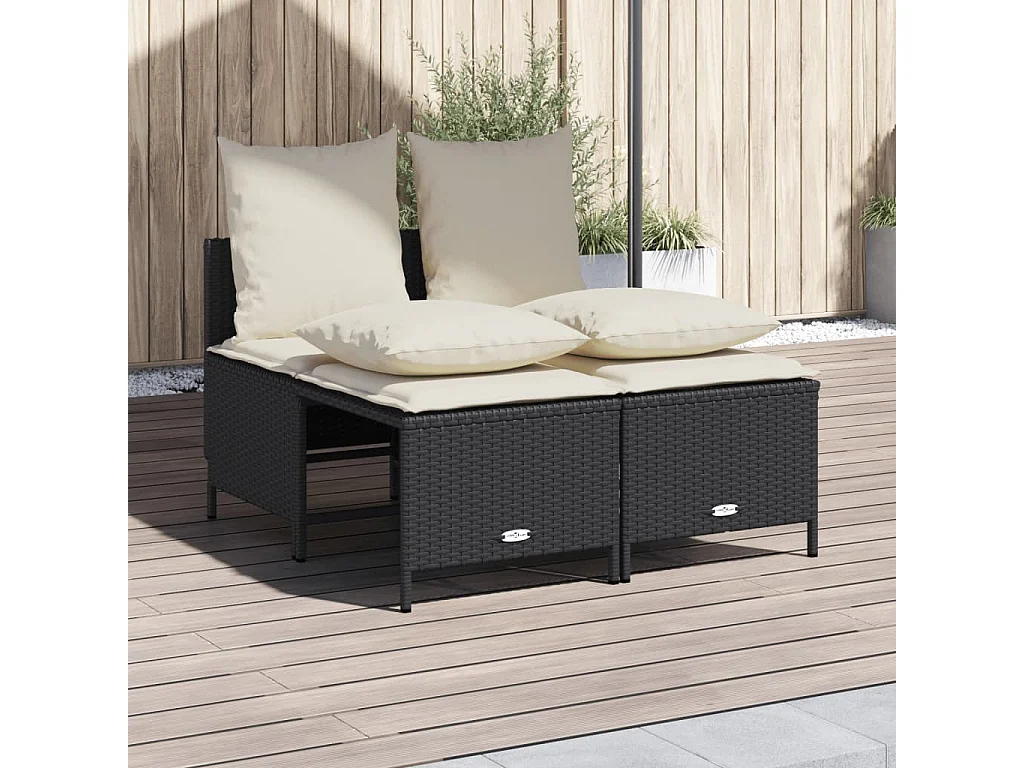 Salon de jardin 4 pcs avec coussins noir résine tressée FR11590