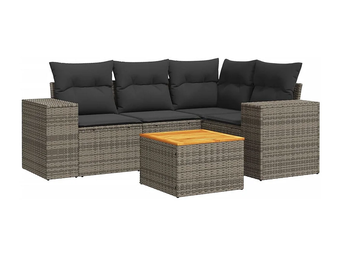 Conjunto de jardín con cojines 5 pzas ratán sintético gris ES325468