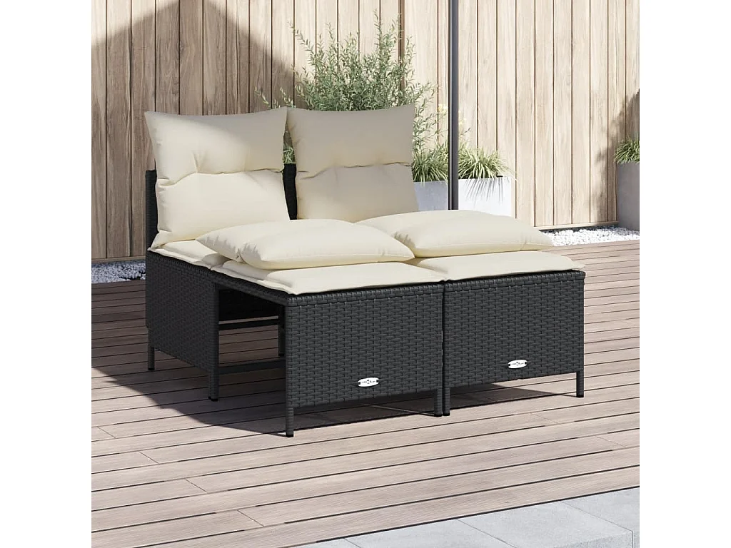 Salon de jardin 4 pcs avec coussins noir résine tressée FR80541