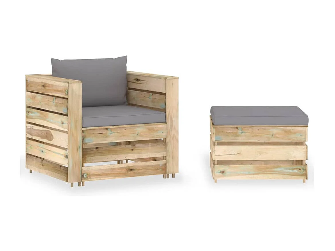 Conjunto de jardín 2 piezas con cojines madera impregnada verde ES171076