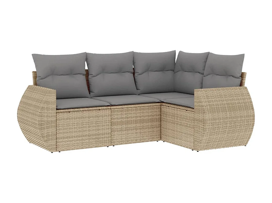 Conjunto de jardín con cojines 4 pzas ratán sintético beige ES615965