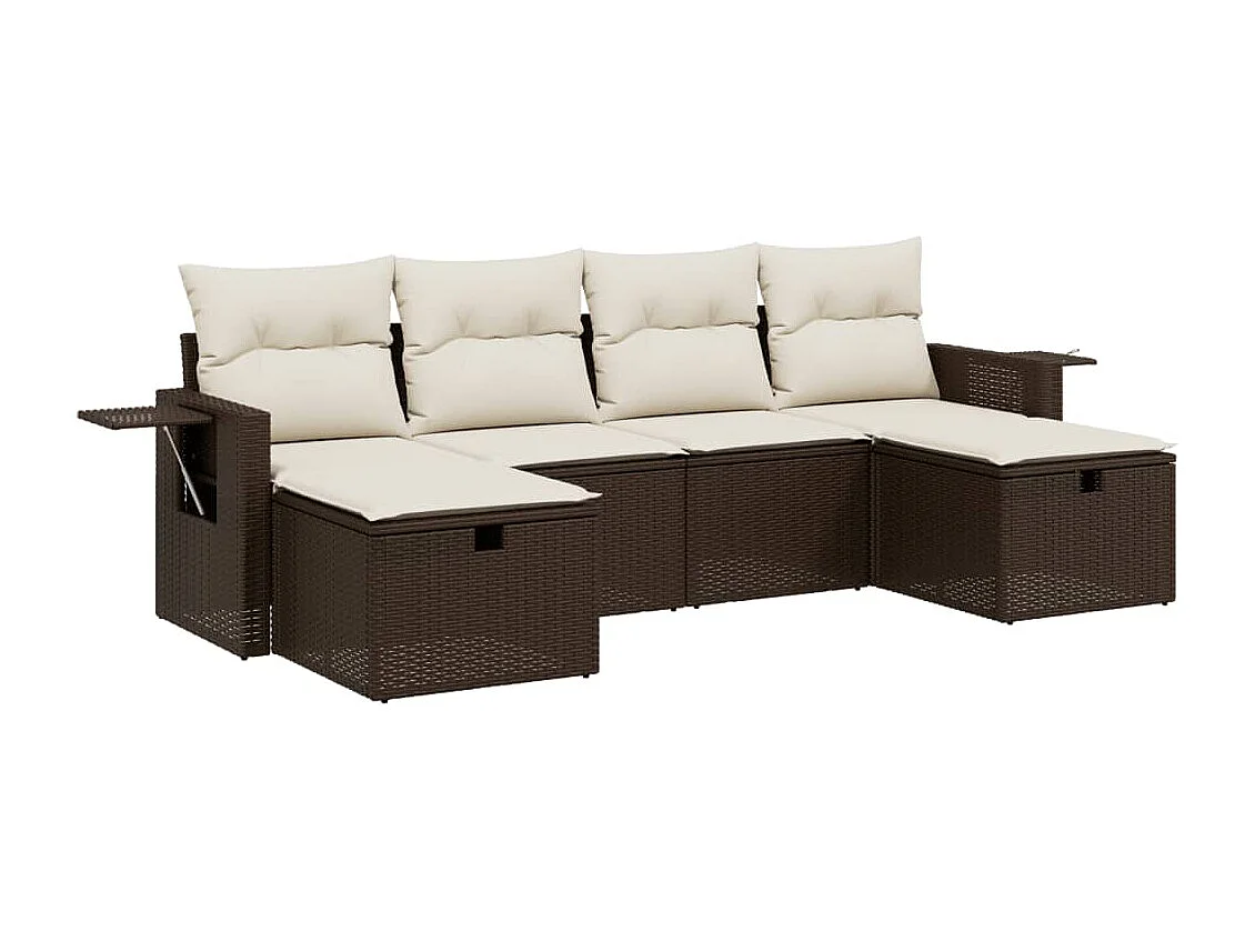 6 pcs conjunto de sofás jardim c/ almofadões vime PE castanho PT460510