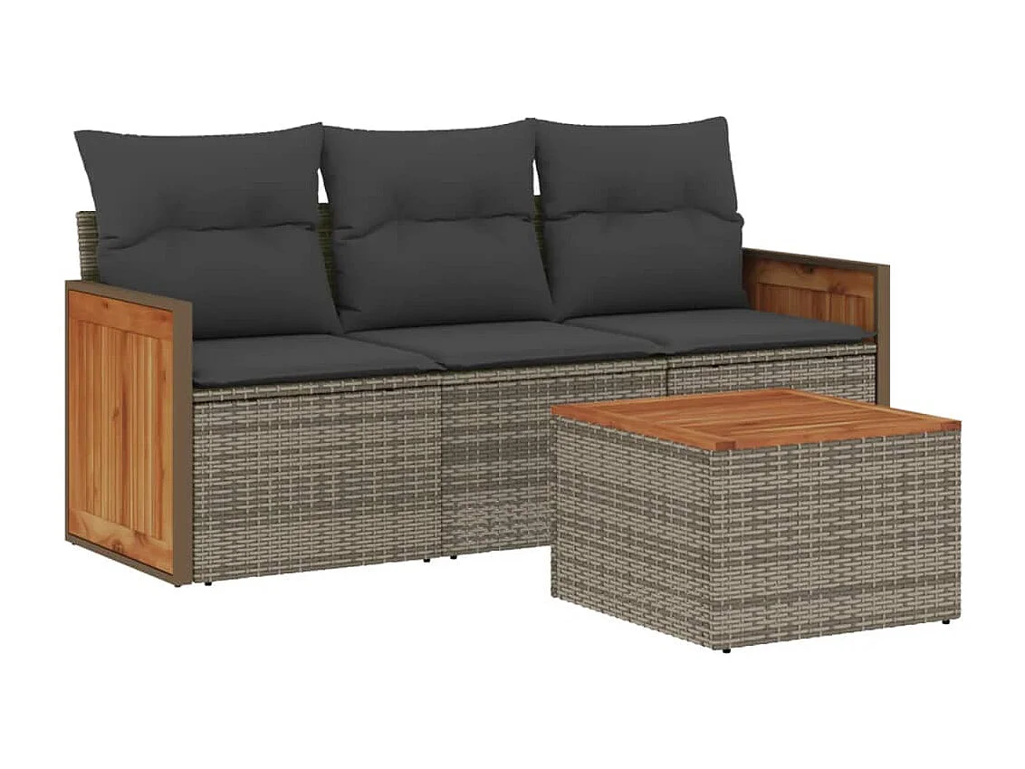 Salon de jardin 4 pcs avec coussins gris résine tressée FR87461