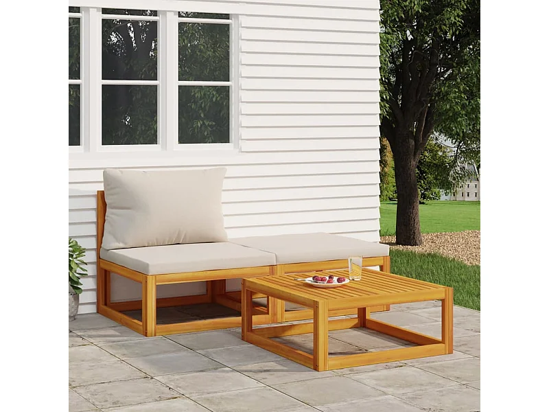 3-delige Loungeset met kussens massief acaciahout BE631651