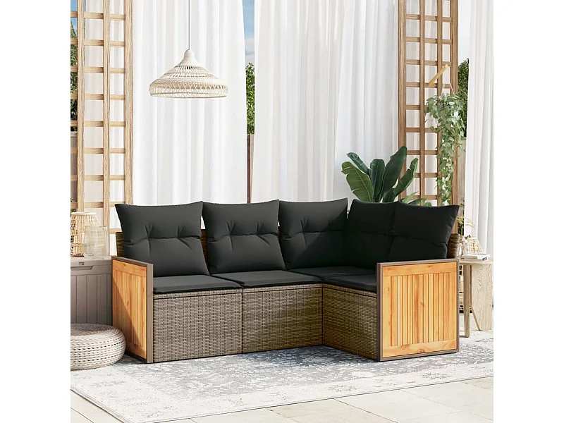 4-delige Loungeset met kussens poly rattan grijs BE189962