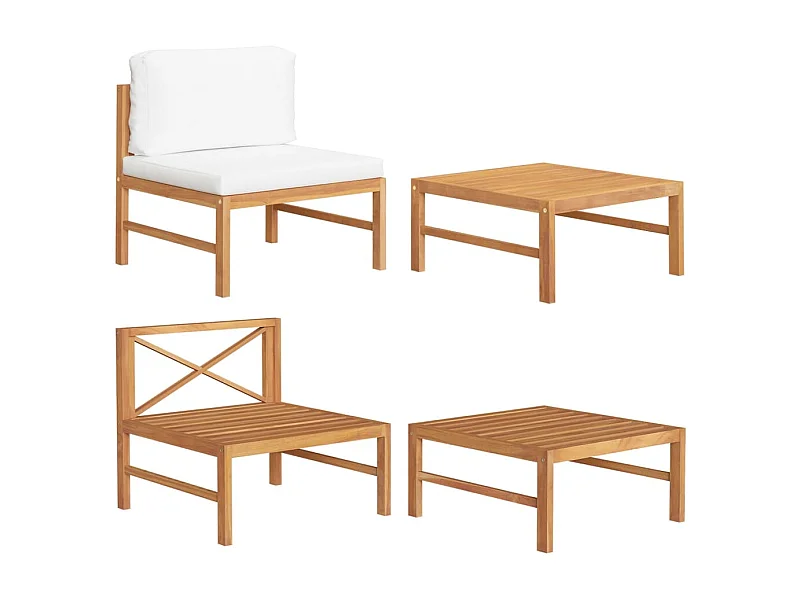 Salon de jardin 2 pcs avec coussins crème Bois de teck FR36268