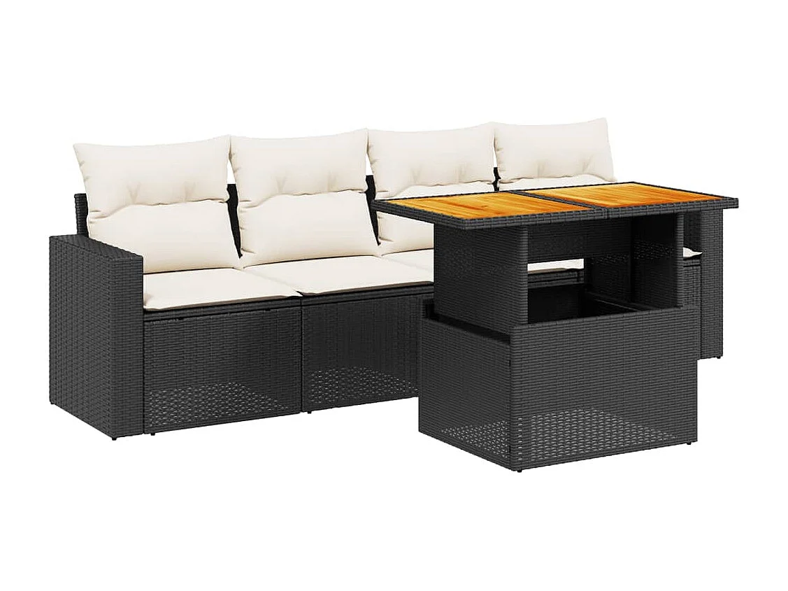 5 pcs conjunto sofás de jardim com almofadões vime PE preto PT227857