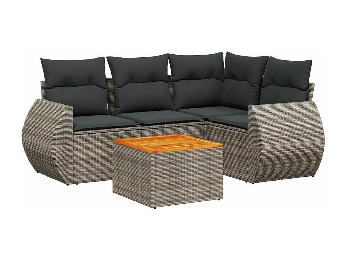 5 pcs conjunto sofás de jardim c/ almofadões vime PE cinzento PT429187