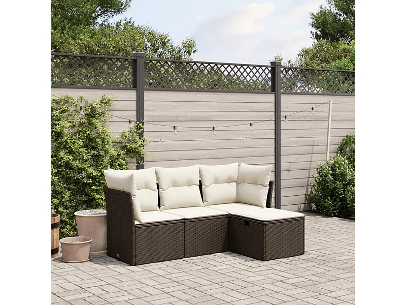 Salon de jardin 4 pcs avec coussins marron résine tressée FR44770