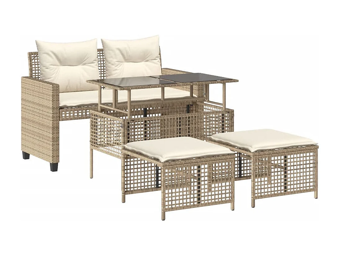 Salon de jardin avec coussins 4 pcs beige résine tressée verre FR44007