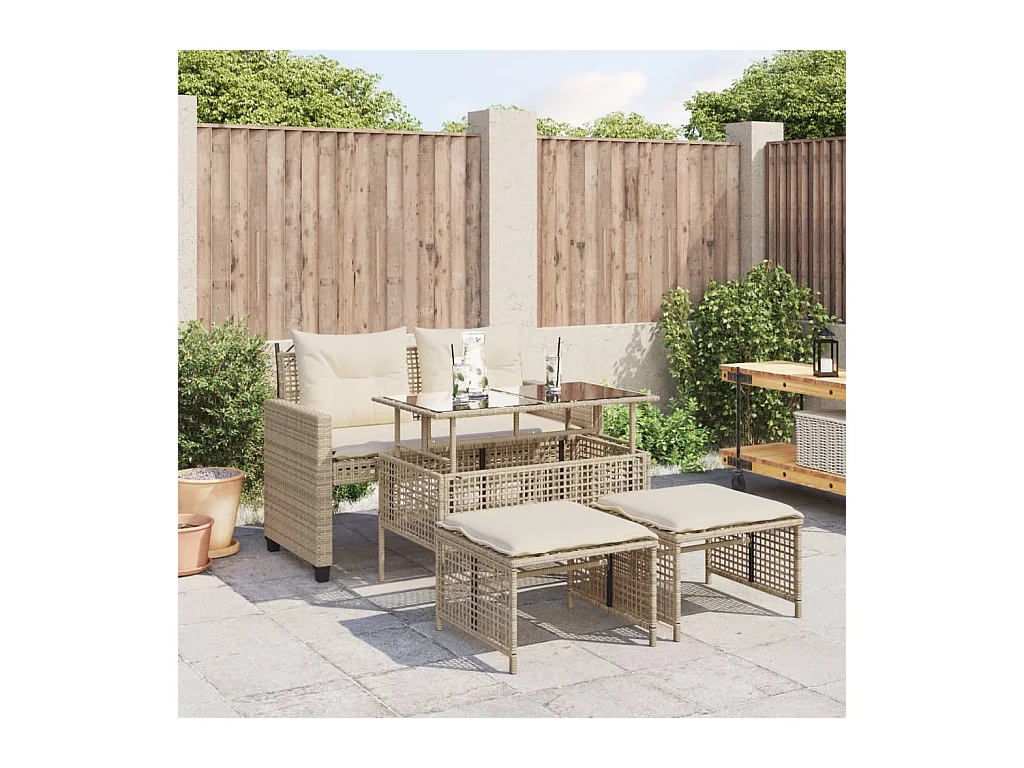 4-delige Loungeset met kussens poly rattan en glas beige BE749391