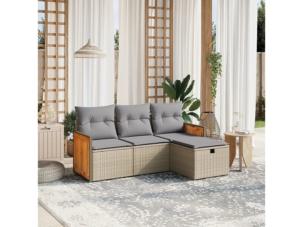 Salon de jardin avec coussins 4pcs mélange beige résine tressée FR51187