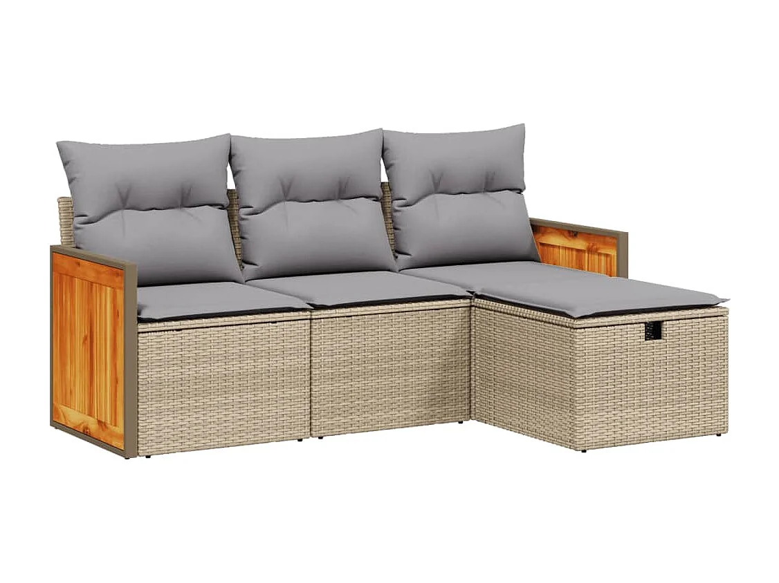 Salon de jardin avec coussins 4pcs mélange beige résine tressée FR51187