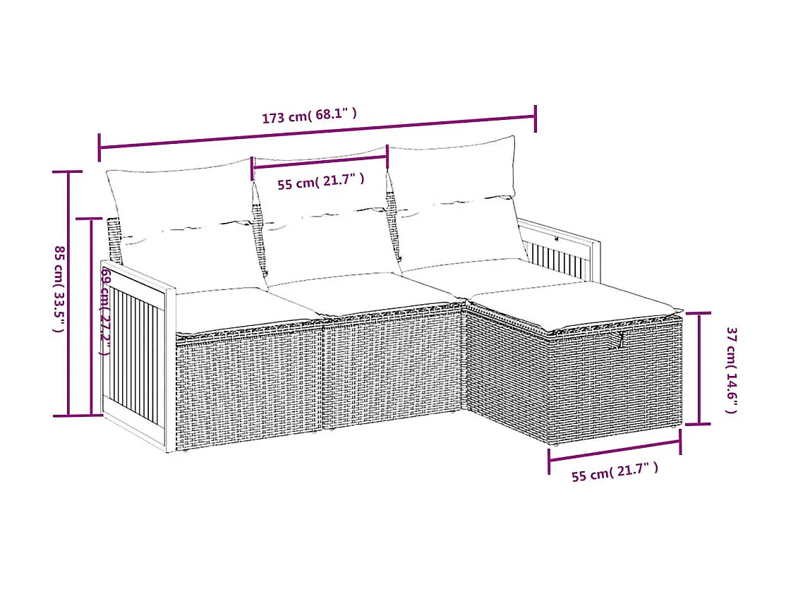 Salon de jardin avec coussins 4pcs mélange beige résine tressée FR51187