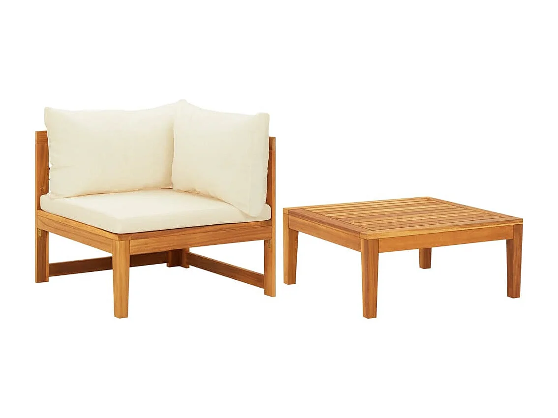 Salon de jardin 2 pcs avec coussins blanc crème Bois d'acacia FR27483
