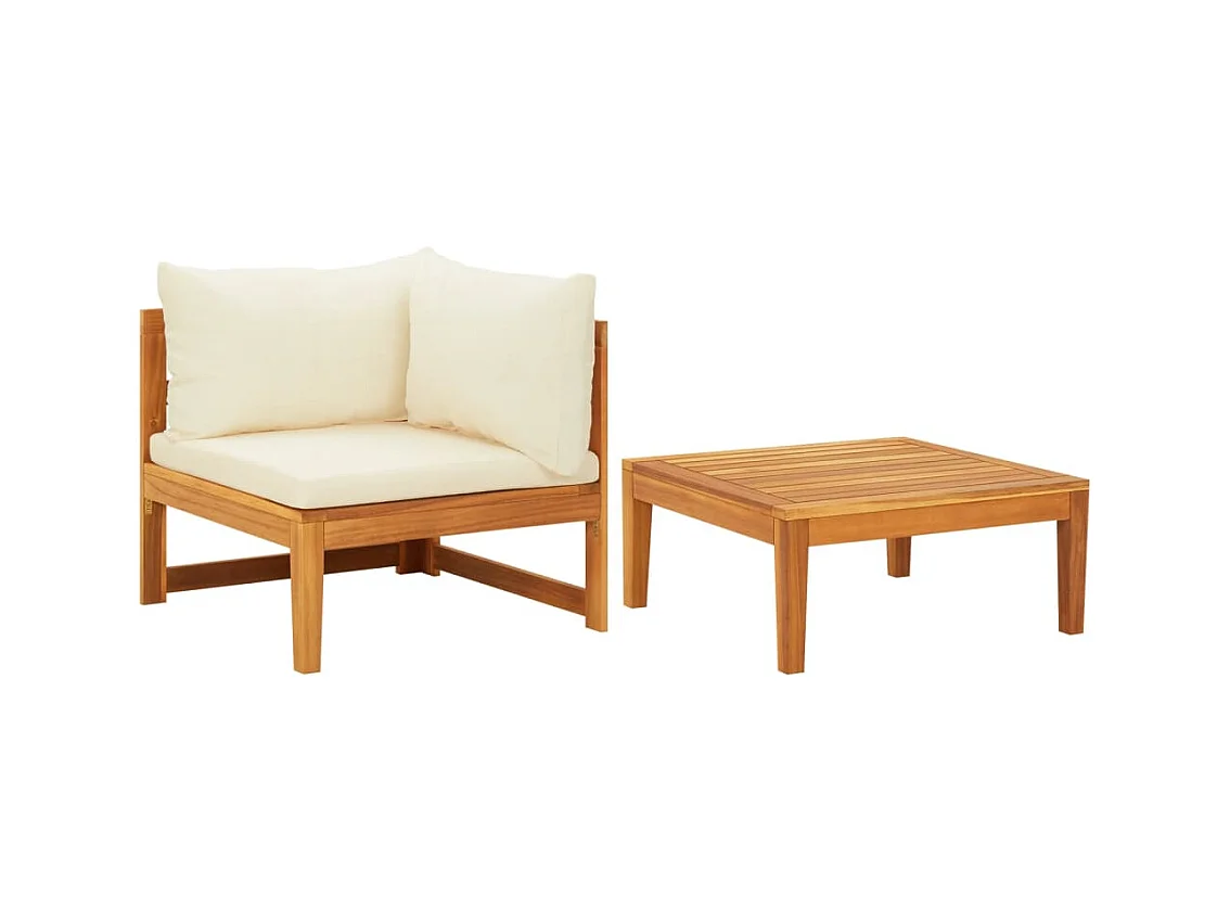 Salon de jardin 2 pcs avec coussins blanc crème Bois d'acacia FR27483