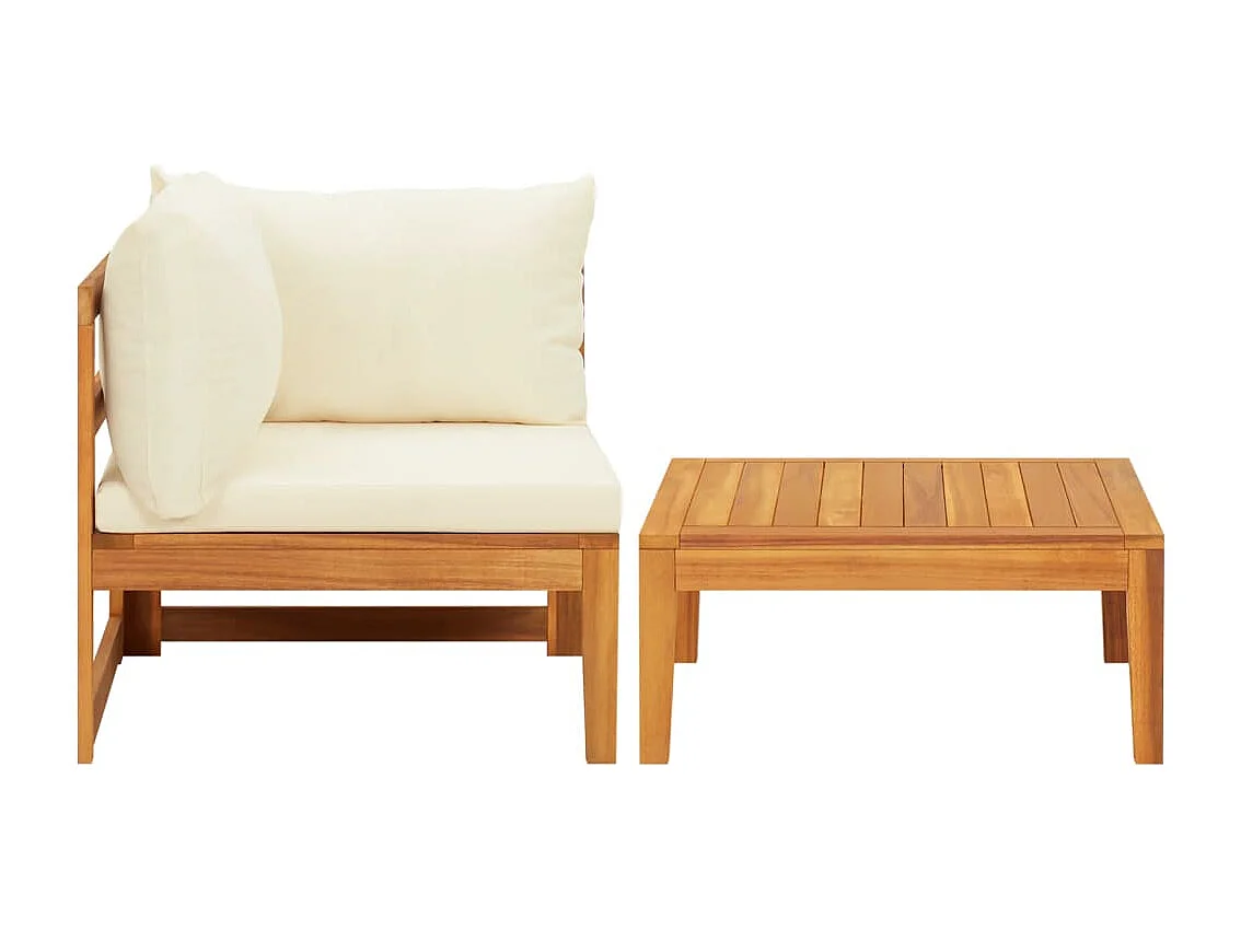 Salon de jardin 2 pcs avec coussins blanc crème Bois d'acacia FR27483