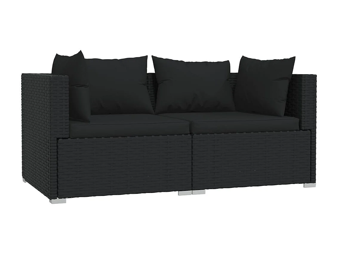 3 pcs conjunto lounge de jardim c/ almofadões vime PE preto PT510376