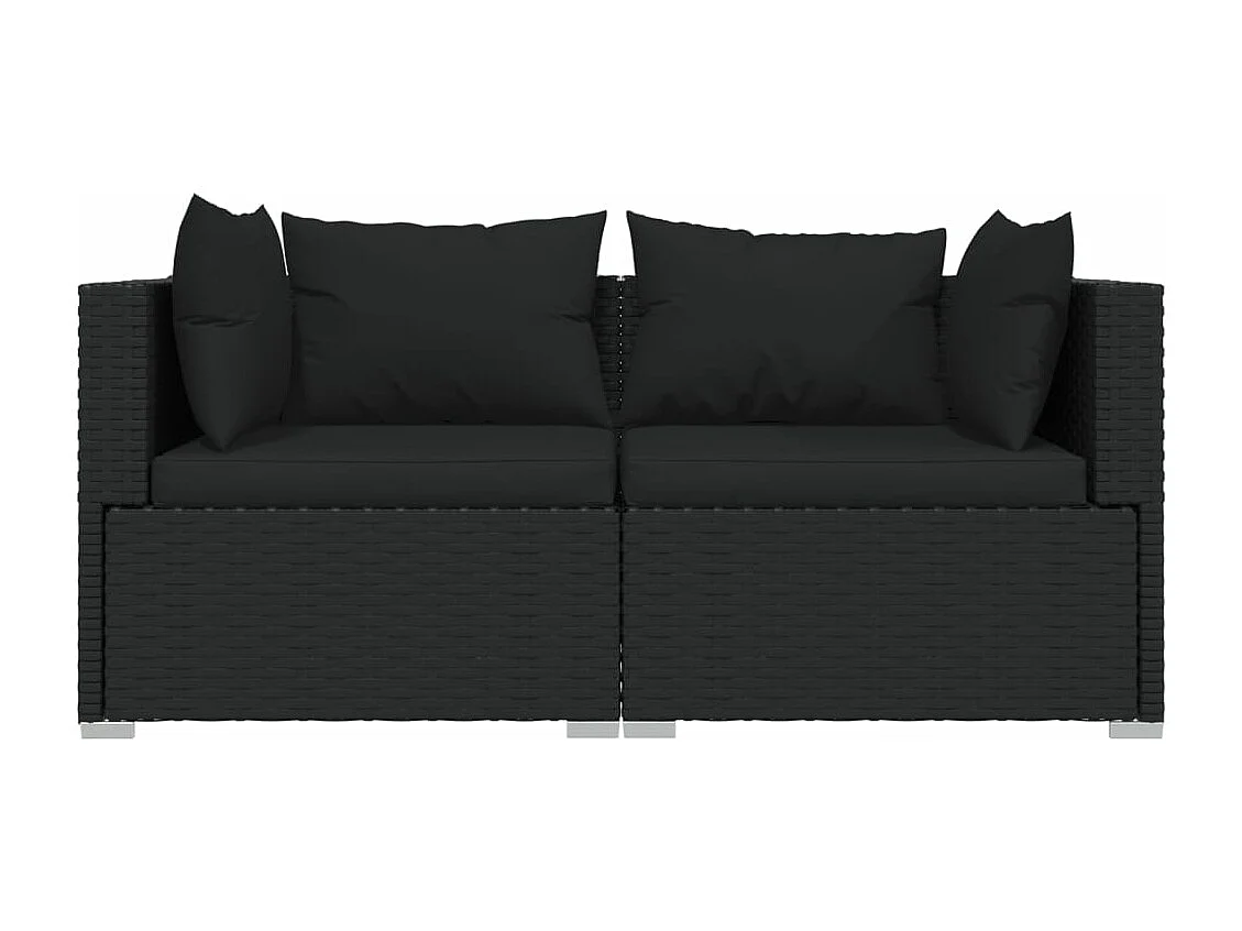 3 pcs conjunto lounge de jardim c/ almofadões vime PE preto PT510376