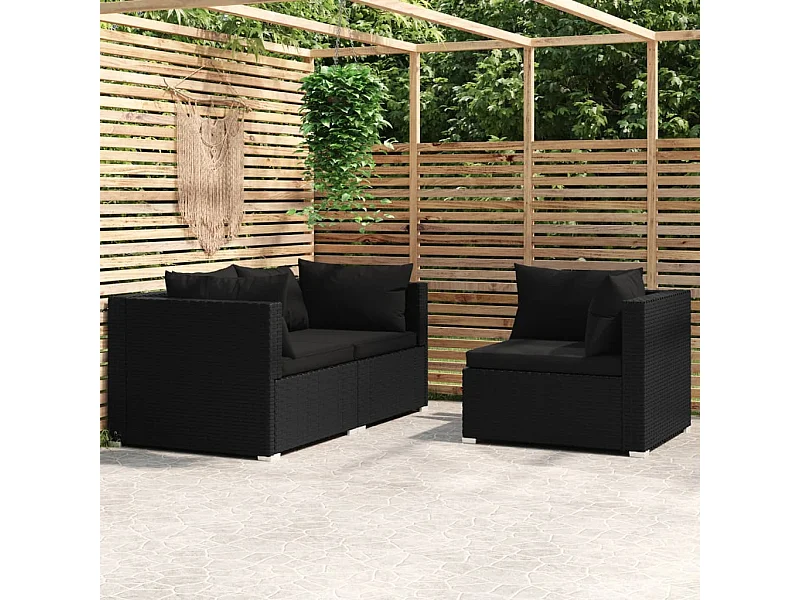 Conjunto de jardín 3 pzas y cojines ratán sintético negro ES505684