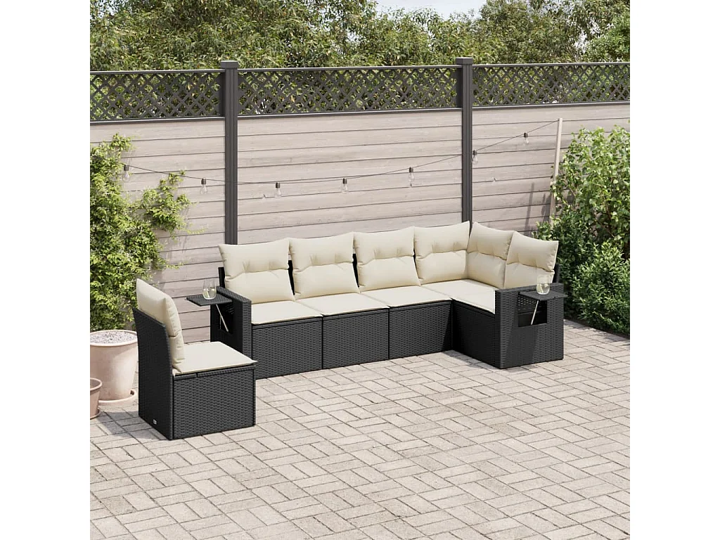6-delige Loungeset met kussens poly rattan zwart BE766641