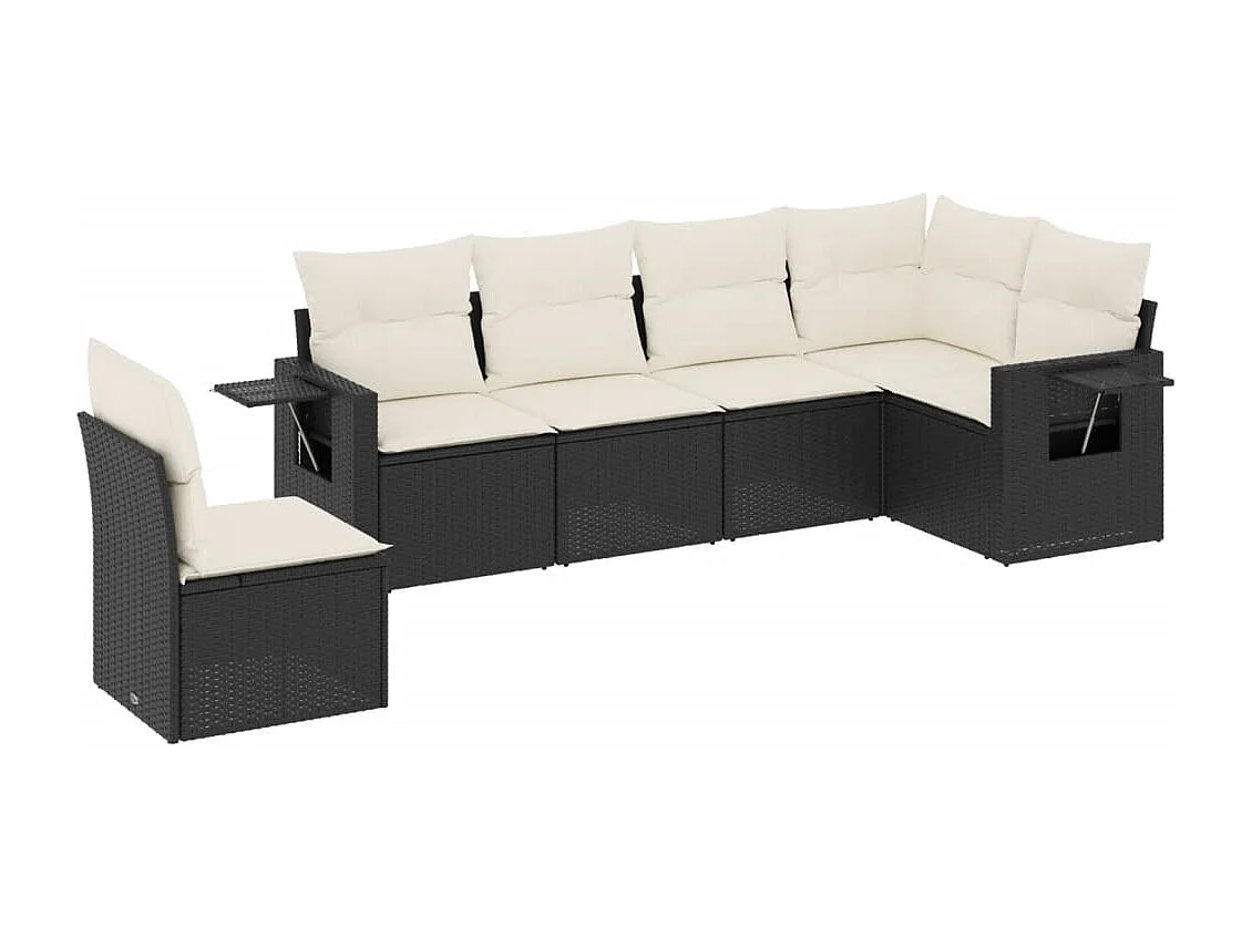 6-delige Loungeset met kussens poly rattan zwart BE766641