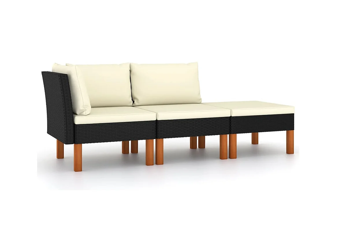 Salon de jardin 3pcs Résine tressée et bois d'eucalyptus massif FR29365